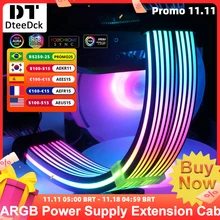 ARGB Power Supply Extension Cable 12+4pin ATX 24Pin GPU 8Pin Bendable PCIE 5V 3Pin Luminous Neon Wire PC Case Motherboard Cable