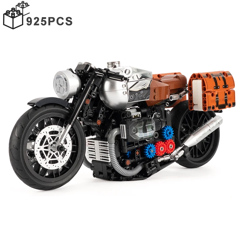 

925PCS Technical MOC 1:8 R NineT Retro Motorcycle Building Blocks Latte Classic Motorbike Assemble Bricks Toys Gift For Kid Boy