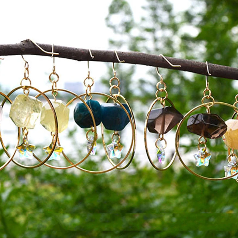 

Fashion Bohemia Natural Stone Moon Earring Gold Color Crystal Charm Drop Earrrings For Women Wedding Party Gift Wholesale