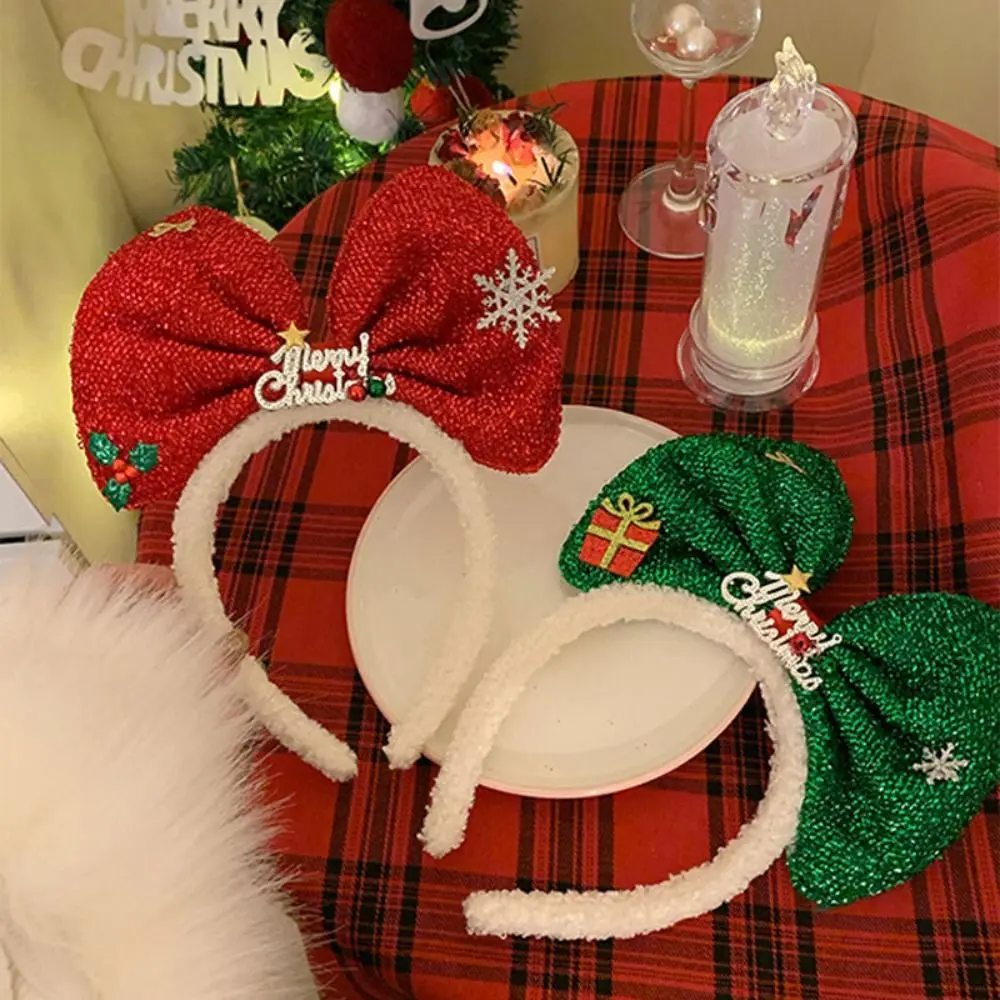 

Cute Shiny Big Bowknot Hair Hoop Christmas Plush Headband Sweet Snowflower Hairbands for Girls Women Hair Accessories