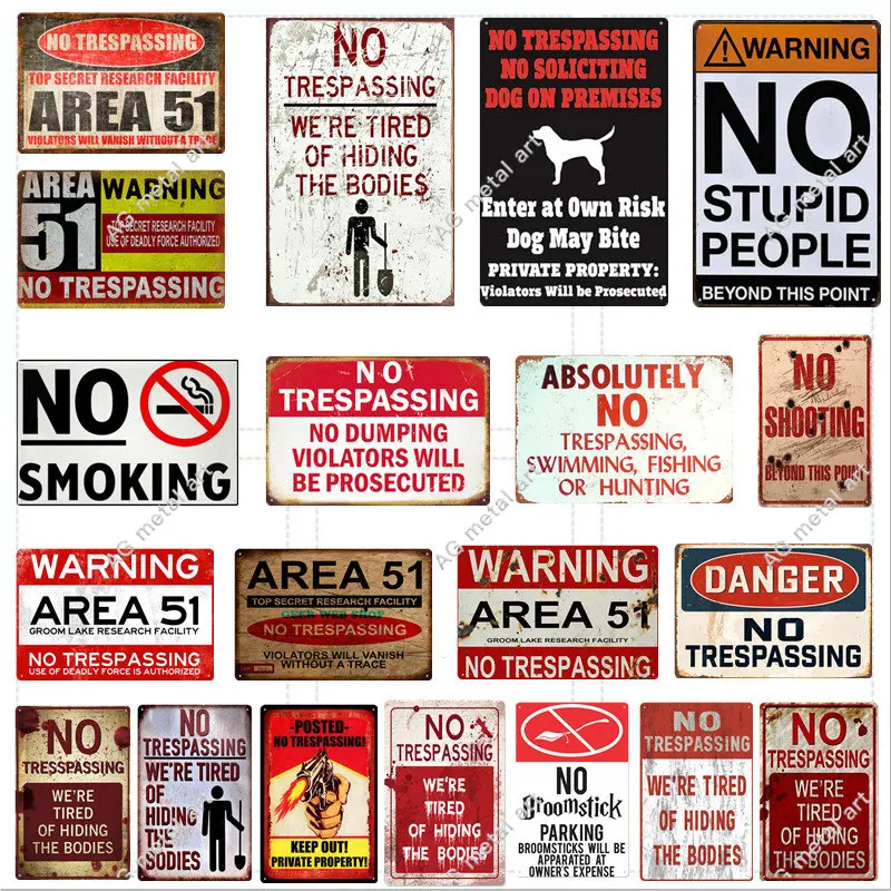 

No Trespassing Metal Poster No Smoking Street Restaurant Tin Sign Vintage Warning Sign Plates Art Poster Pub Garage Wall Decor