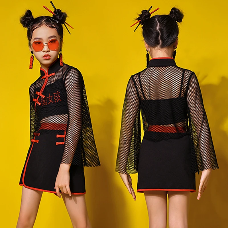 

Children Hip Hop Dancewear Girls Dancer Outfit 3PCS Chinese Style Jazz Dancing Clothes Summer Street Dance Stage Costume VDB5149