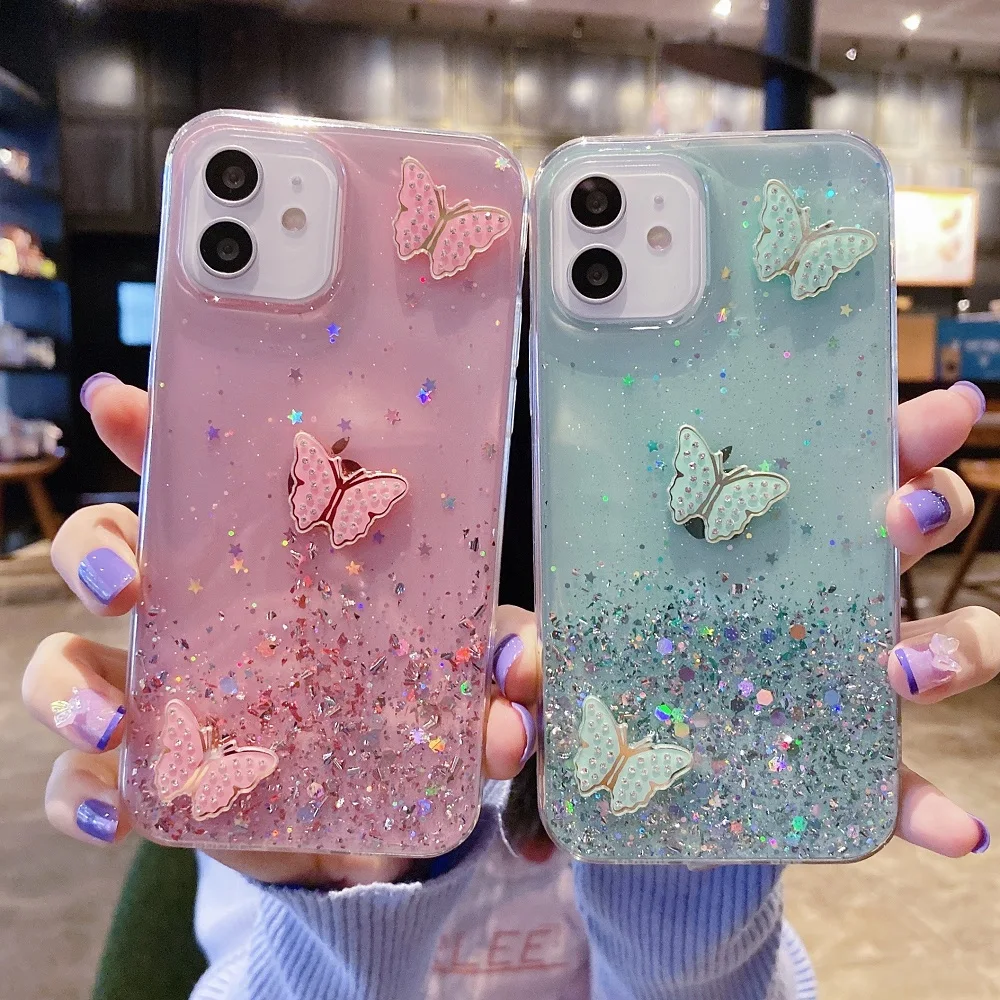 

Butterfly Glitter Case for Oppo Reno 5 4 Lite Realme 8i 9 8 6 7 Pro Plus C35 C31 C21Y C21 C30 9i 7i C11 C25Y C20 C12 C15 Cover