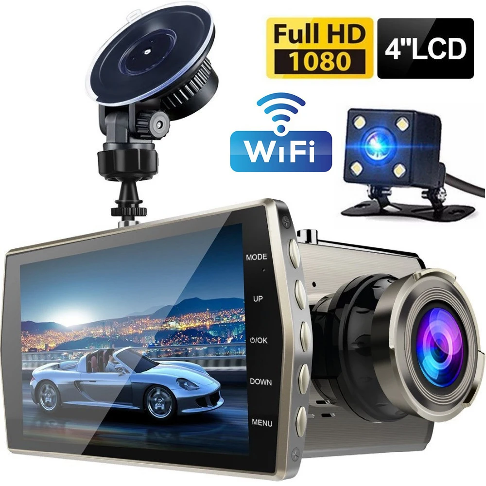 Car DVR WiFi 4.0" Full HD 1080P Dash Cam Rear View Vehicle Video Recorder Parking Monitor Night Vision G-sensor Auto Dash Camera