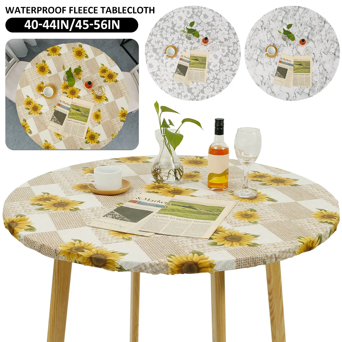

Elastic Edged Round Tablecloth Waterproof Oil-Proof Elastic Edged Round Table Cover Flannel Backed Table Pad PVC Table Cover for