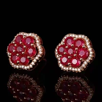 milan girl rose gold pomegranate red flower earrings ring two piece jewelry set high end atmospheric jewelry for wedding atten