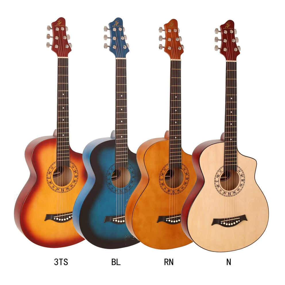 

Заводская оптовая цена, дешевая гитара для начинающих, 38 дюймов, народные деревянные акустические гитары, струны, инструмент, цветная Акустическая гитара