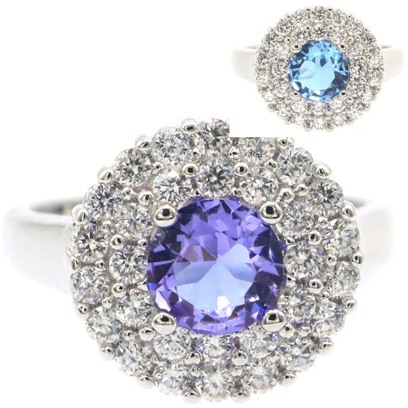 

15x15mm Anniversary 3.9g Color Changing Alexandrite Topaz White CZ Females Daily Wear 925 Silver Rings