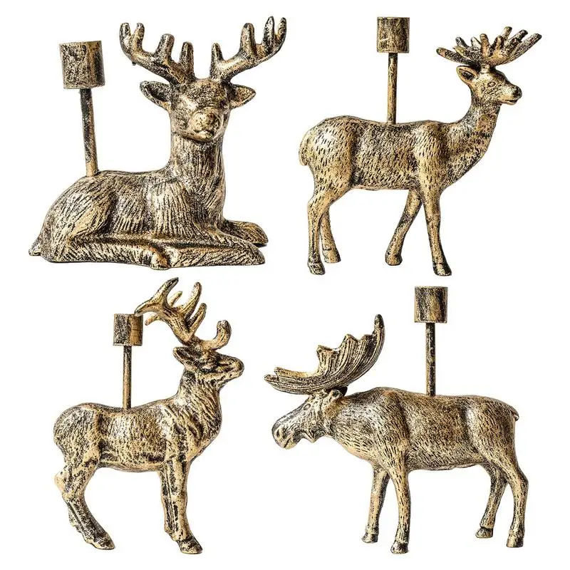 

Romantic Deer Candlestick Holder Iron Retro Elk Table Candle Holder Deer Candlestick Decoration Elk Candlestick For Cabinet Home