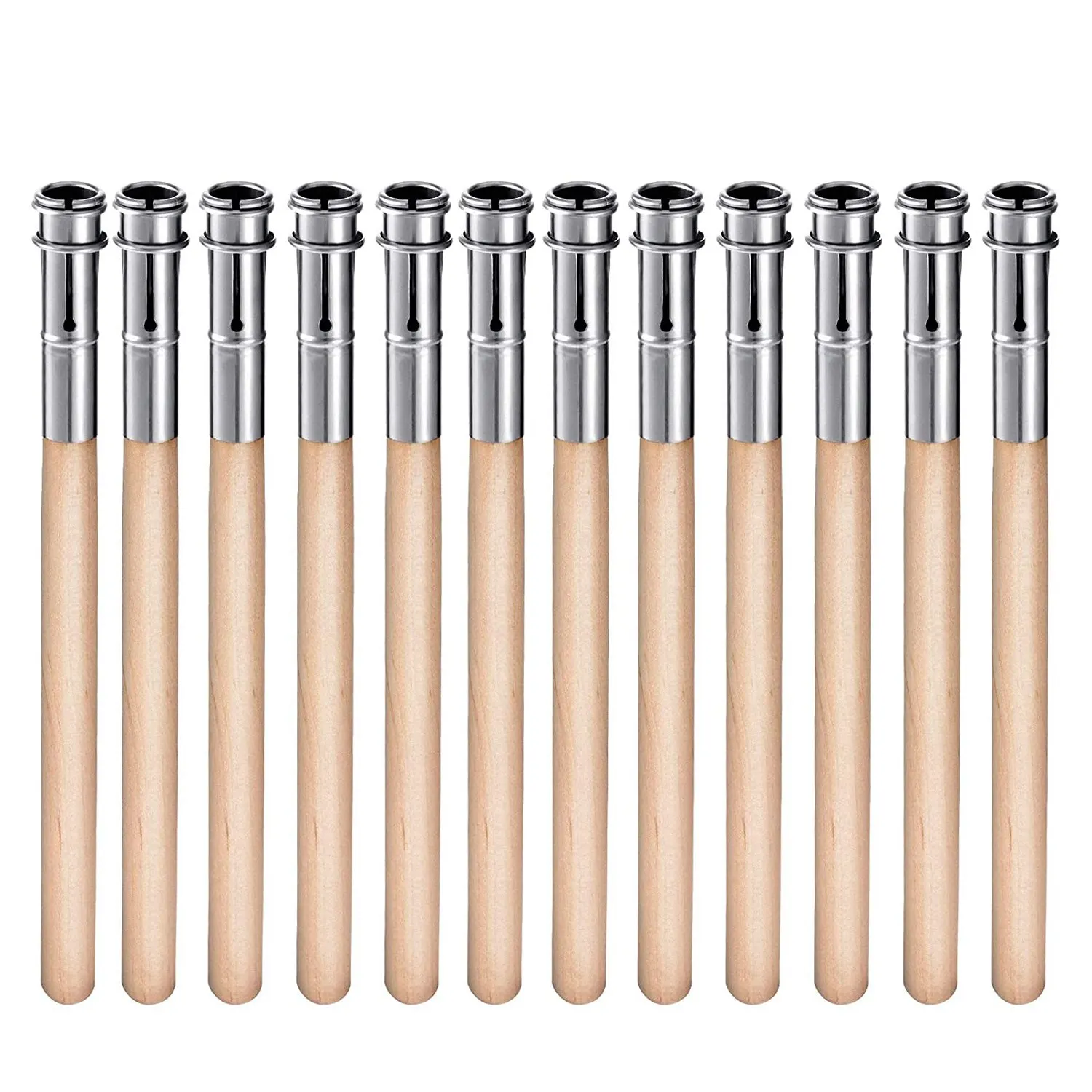 

12 Pieces Wooden Pencil Extenders Art Pencil Lengthener Crayon Extension with Aluminum Handle for School Office Supplies