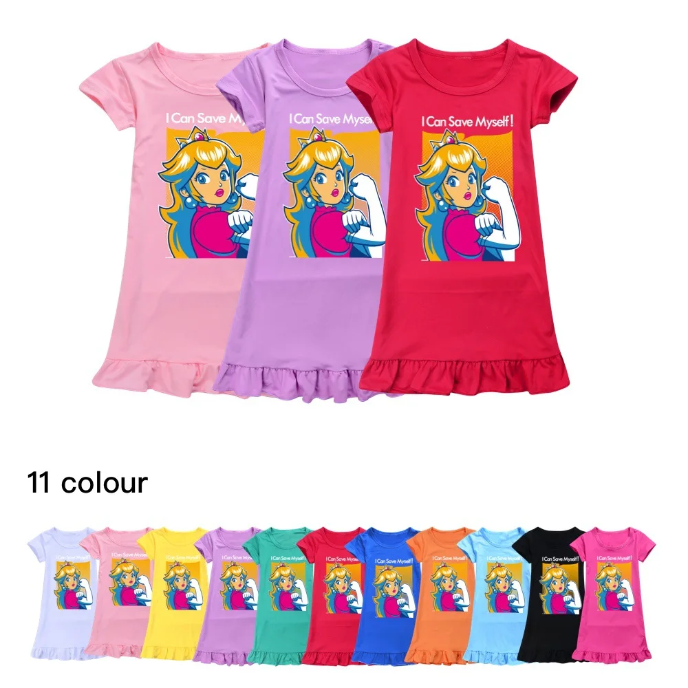 

2023 Cute Peach Princess Dress Kids Short Sleeves Sleepwear Baby Girls Summer Pajamas Dresses Children Cartoon Nightgown Clothes