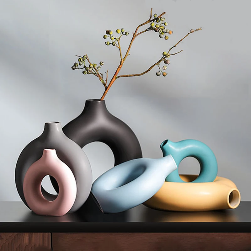

Разноцветная керамическая ваза для цветов, домашний декор, современные круглые художественные вазы, Цветочная композиция, украшение для те...