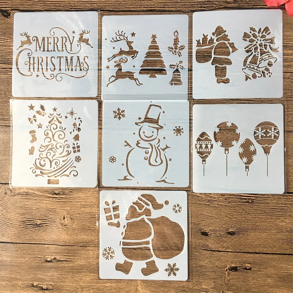 

7Pcs 13cm Christmas Santa Clause Snowman DIY Layering Stencils Painting Scrapbook Coloring Embossing Album Decorative Template