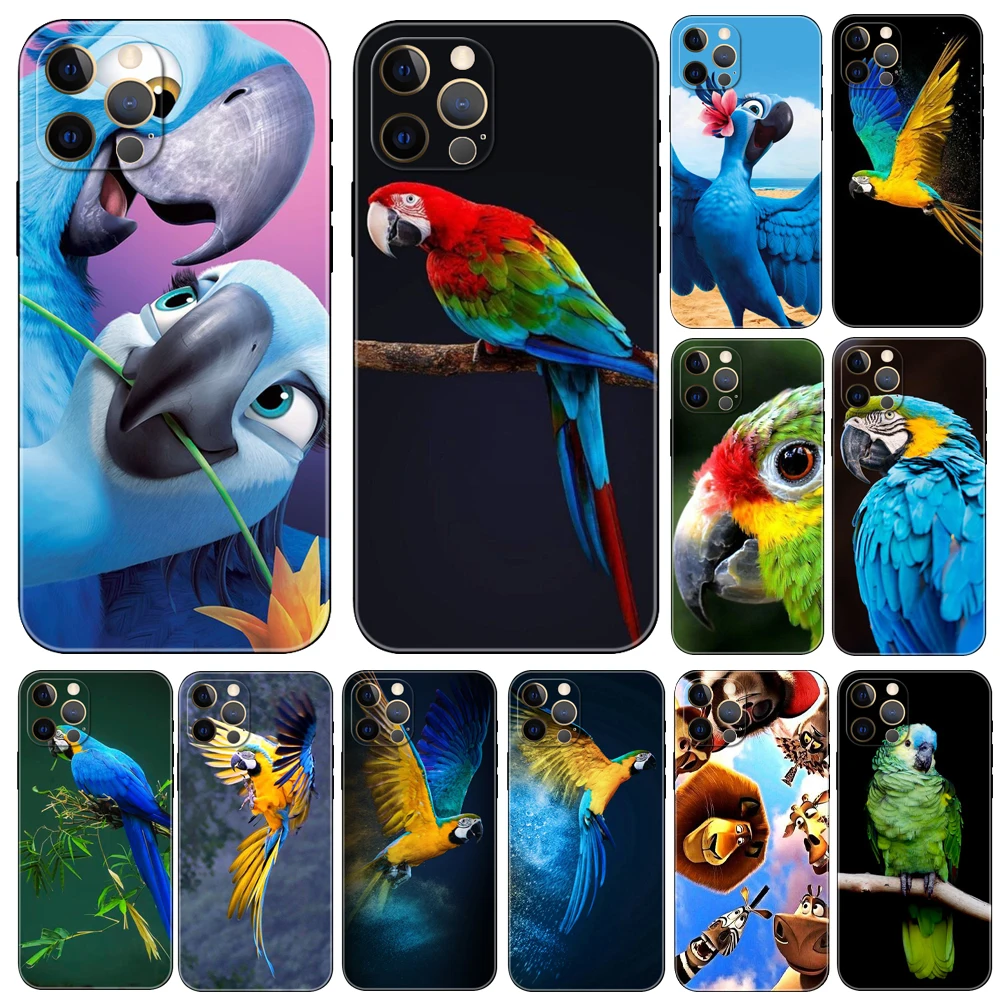 Смешной попугай синего цвета чехол для телефона iPhone 5 5s 2020se 6 6s 7 8 плюс x 10 XR XS 11 12 13 мини про MAX черный TPU задняя крышка.