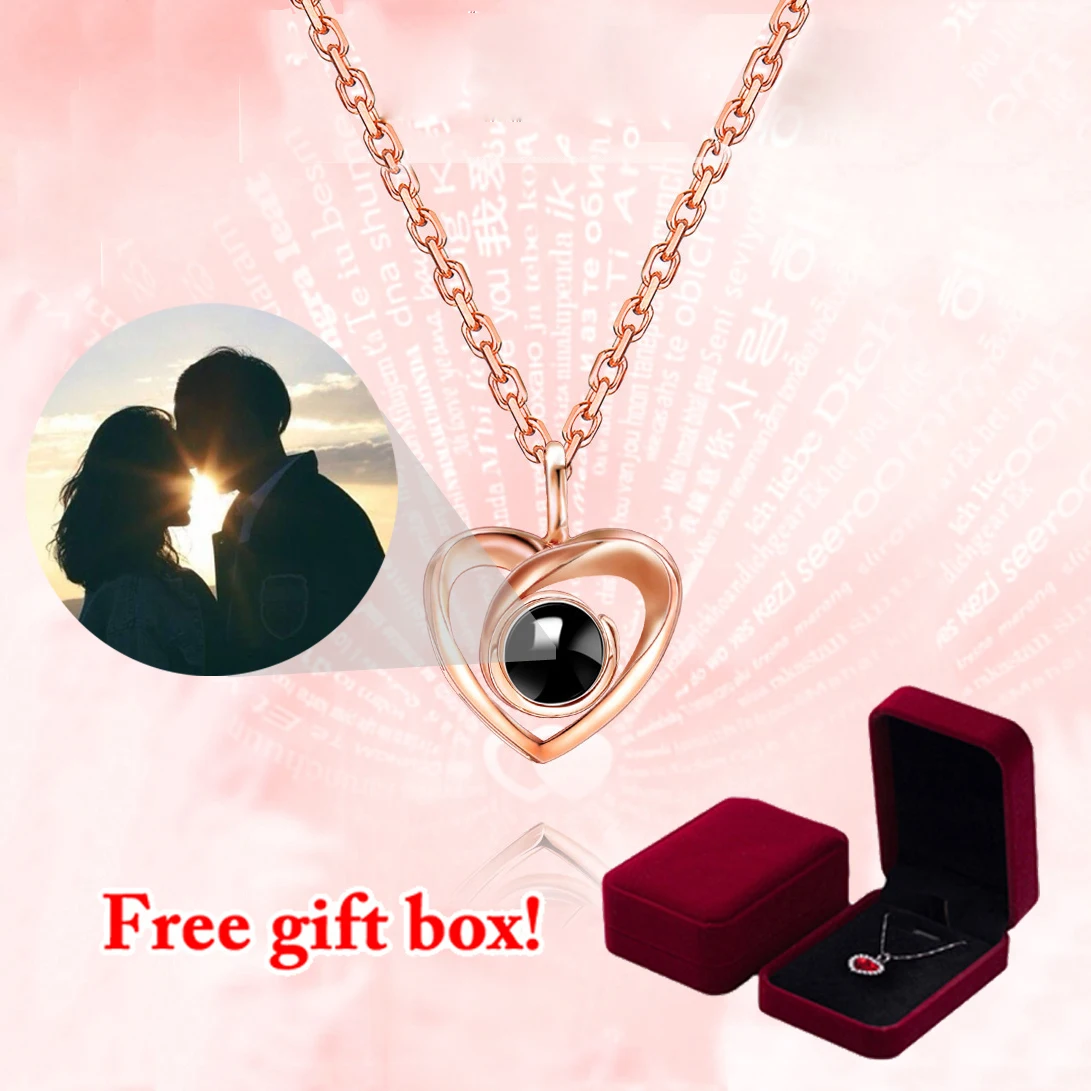 S925 Custom Photo Projection Necklace With Free Gifts Box 2023 New In Valentine Present Luxury Charm Heart Hollow Design Jewelry