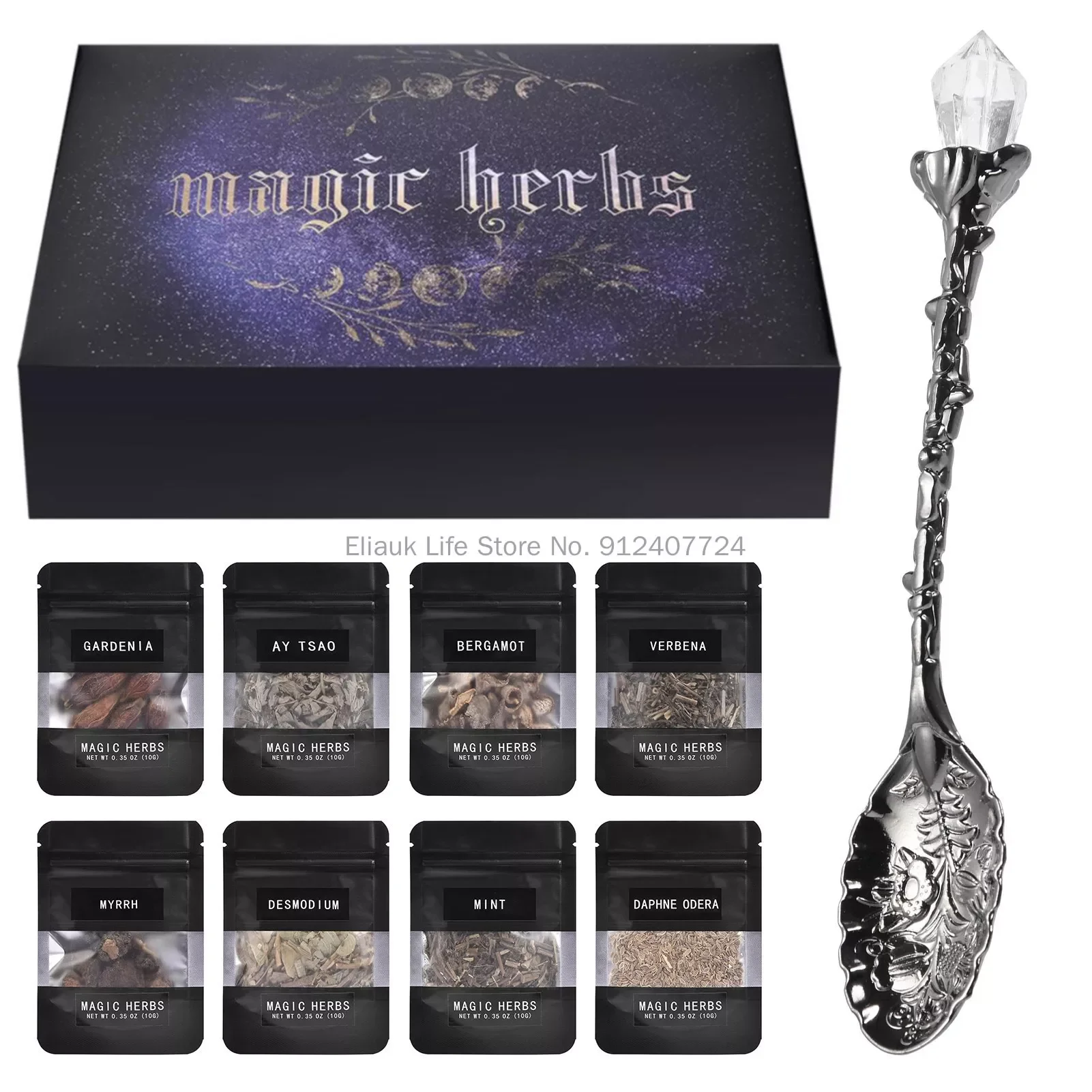 

30 Herbs Witchcraft Kit Dried Herb Kit with Crystal Spoon Magic Witch Toolkit Dried Flower Witchcraft Supplies Christmas Gift