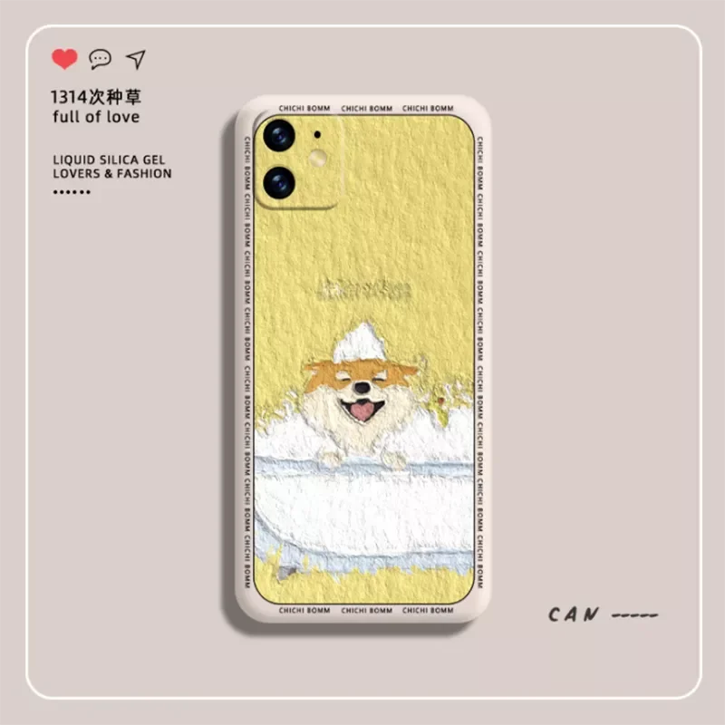 

Oil Painting Shiba Inu For Iphone 13 12 Liquid Silicone Phone 7 8 SE Iphonex Soft Shell Anti-fall Protective Cover 7plus Cases