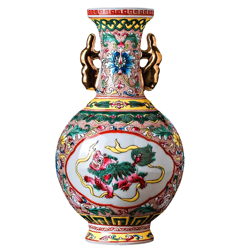

Jingdezhen porcelain antique enamel vase flower arrangement Chinese style classical living room decoration home retro decoration