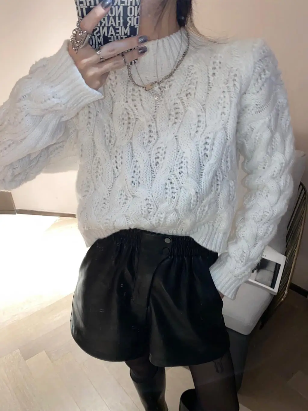 

Top long-sleeved women's autumn and winter new style lazy wind gentle pullover loose blouse high collar wild thickening