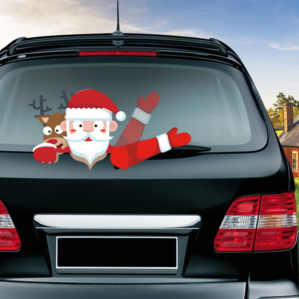 

Christmas Decoration Santa Claus 3D PVC Waving Car Stickers Styling Window Wiper Decals Rear Windshield Car Stickers And Deacals