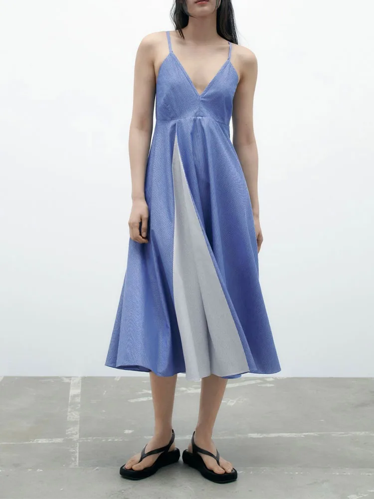 

Женское платье-миди из поплина, с V-образным вырезом