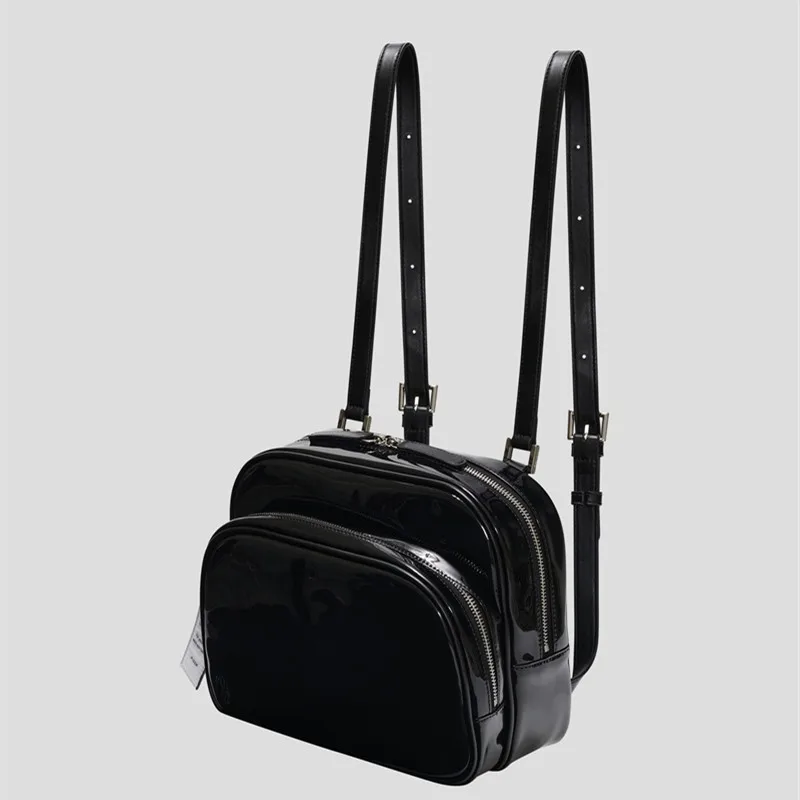 Travel Tote Handbags Women's Small Backpack Patent Leather Girls Student Shoulder Bags Cute Solid Color Female Niche Design Bag