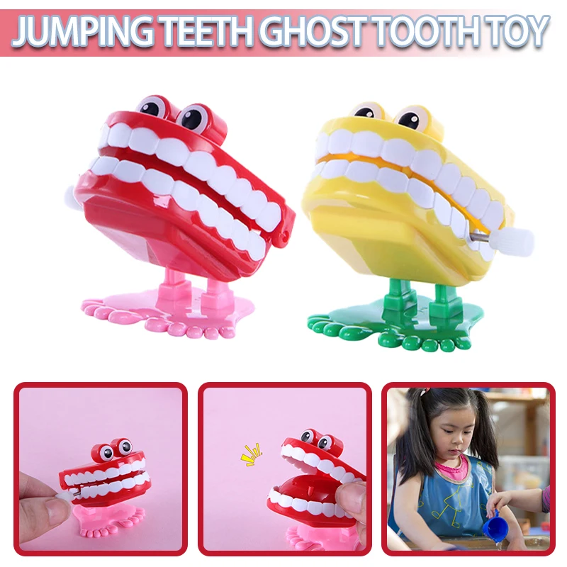 

New 1pc Red/Yellow Wind Up Teeth Toy Children Jump Teeth Running Clockwork Spring Jumping Tooth Toys