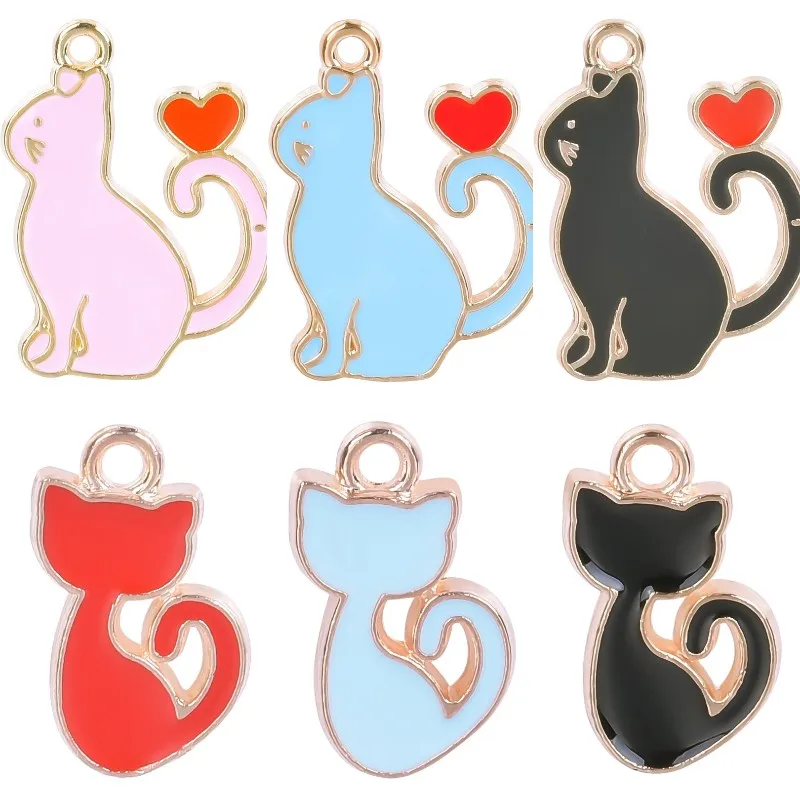 

10 шт./лот милые Подвески в виде кошек и сердца, Женские Ювелирные изделия «сделай сам» для изготовления браслетов, ожерелий, сережек