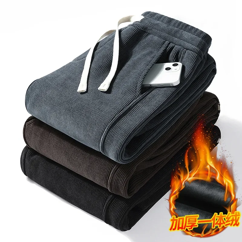 Мужские зимние брюки теплые флисовые с начесом утолщенные и хлопковые плюшевые