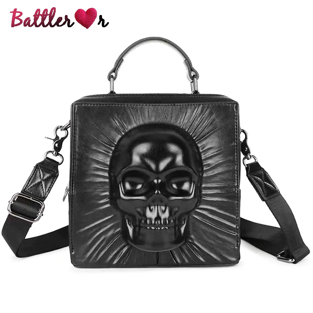 3D Skull Shape Box Handbag For Men And Women European And American Punk Flaps Personality Rivet Hip Hop Shoulder Messenger Bag