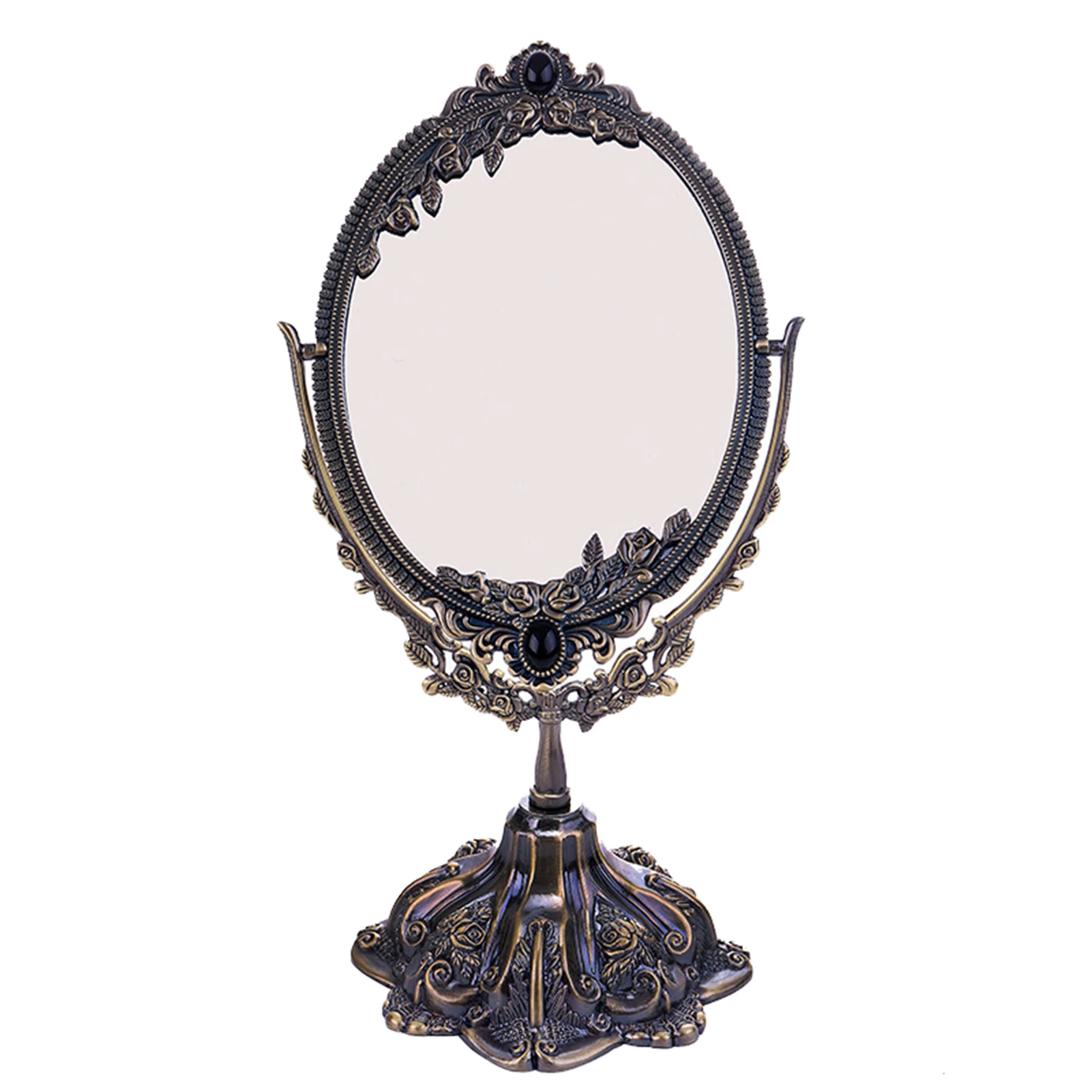 

Винтажное зеркало, винтажное зеркало для макияжа, двустороннее поворотное настольное овальное зеркало с металлической рельефной рамой и п...