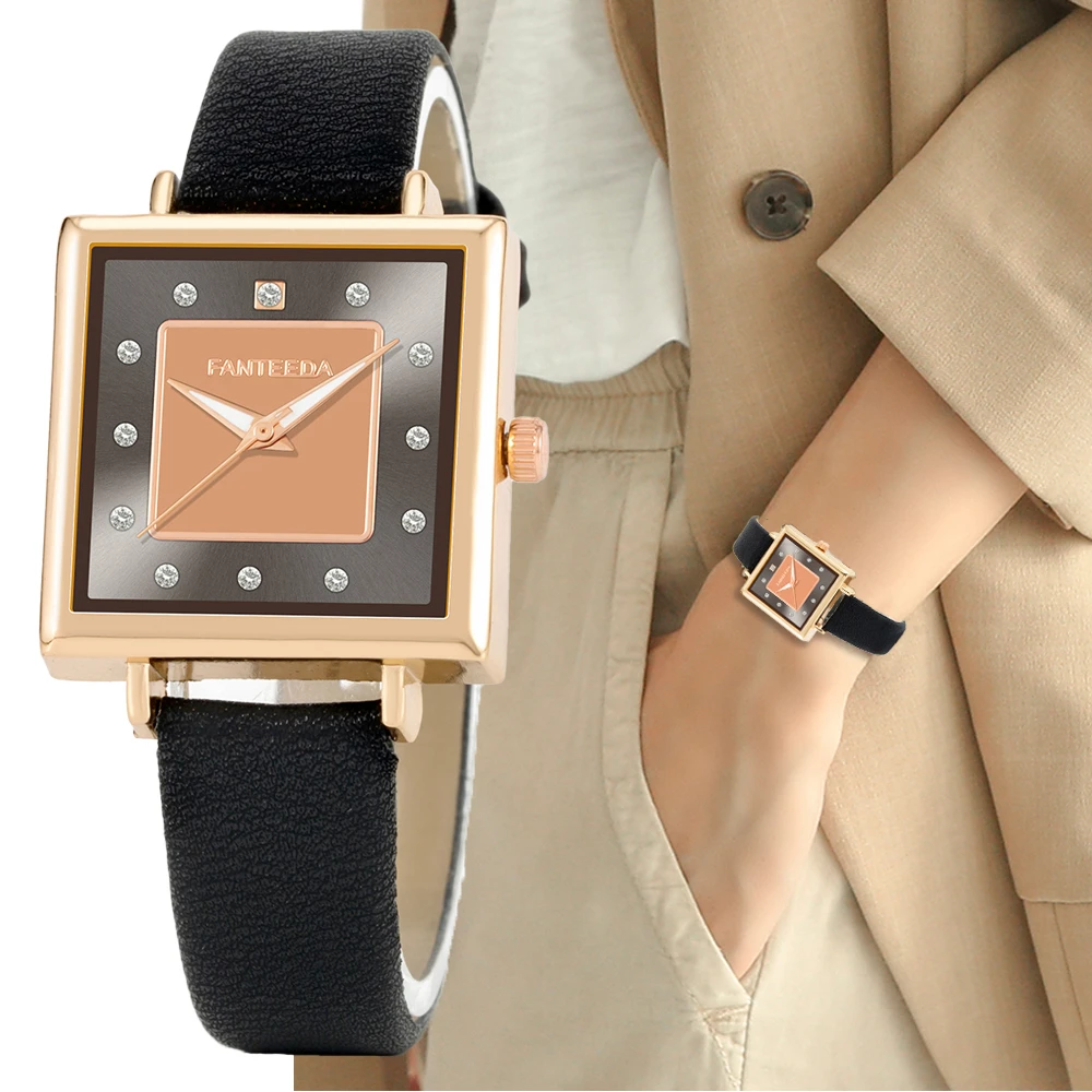 

Qaulities Square Women Fashion Watches Simple Female Quartz Clock 2022 Luxury Brand Retro Ladies Leather Wristwatches Gifts