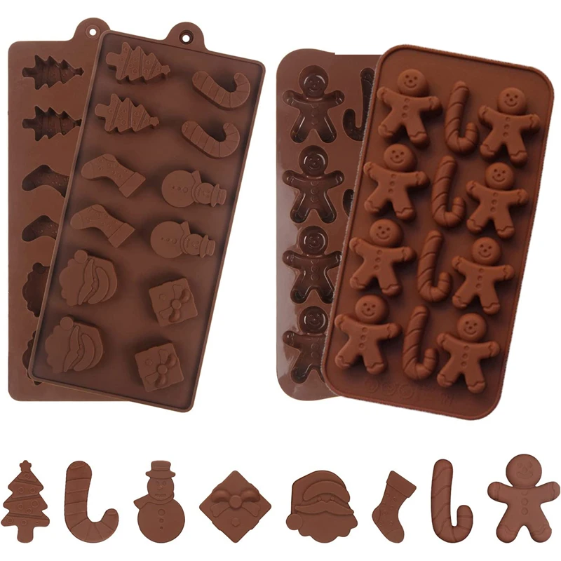 

Christmas Silicone Mold for Chocolate, 2 Pcs Silicone Molds Santa Gingerbread Man Shape Fondant Cake Baking Molds