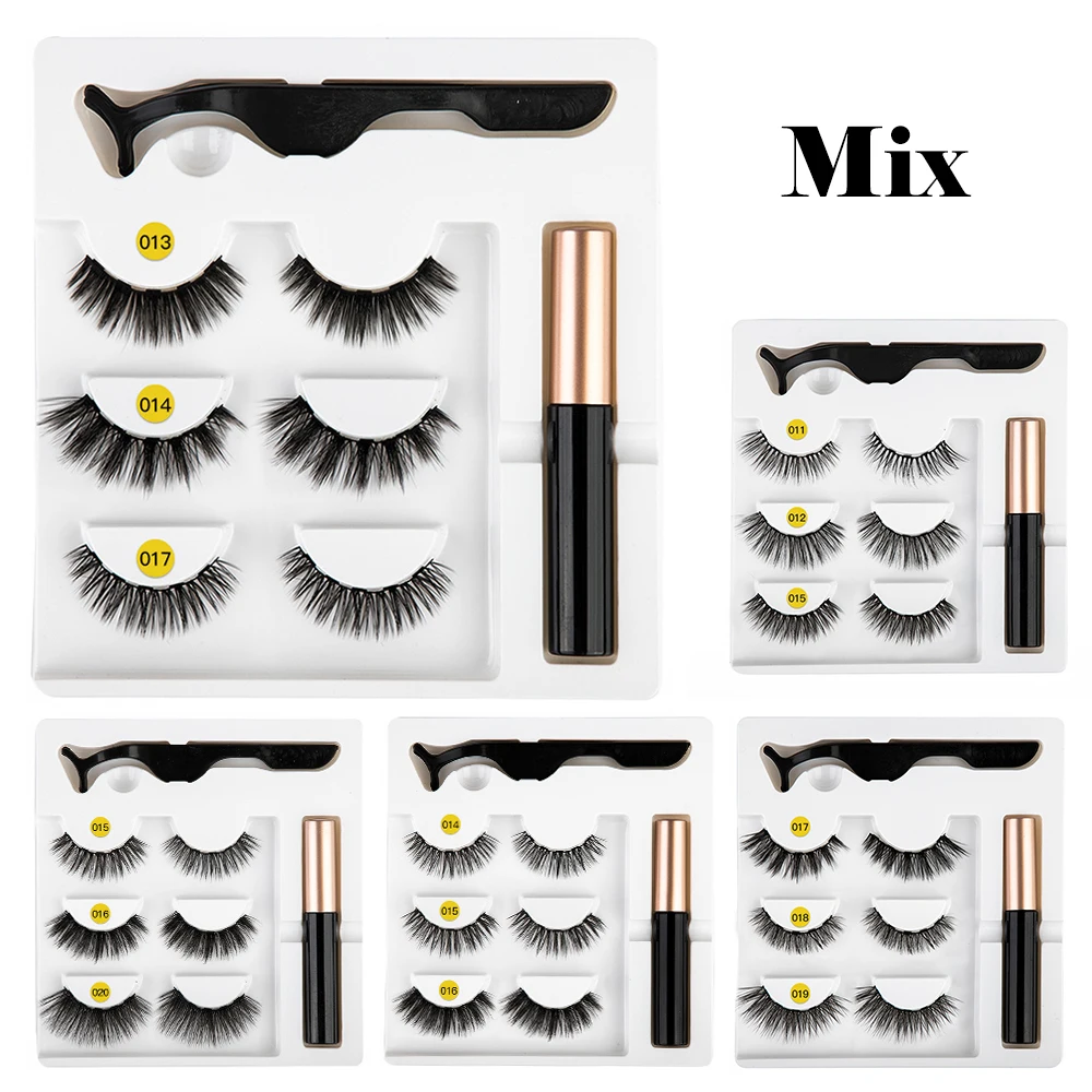 

5 Magnet Mix Eyelashes Set Magnetic Liquid Eyeliner & Magnetic False Eyelashes & Tweezer Natural Waterproof Long Lasting Eyelash