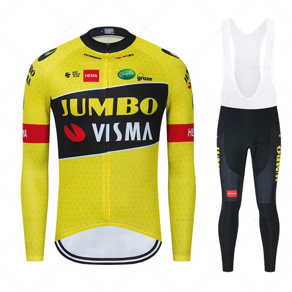 

Jumbo Visma Men's Cycling Jersey Long Sleeve Set MTB Bike Clothing Maillot Ropa Ciclismo Hombre Bicycle Wear 19D GEL Bib Pants
