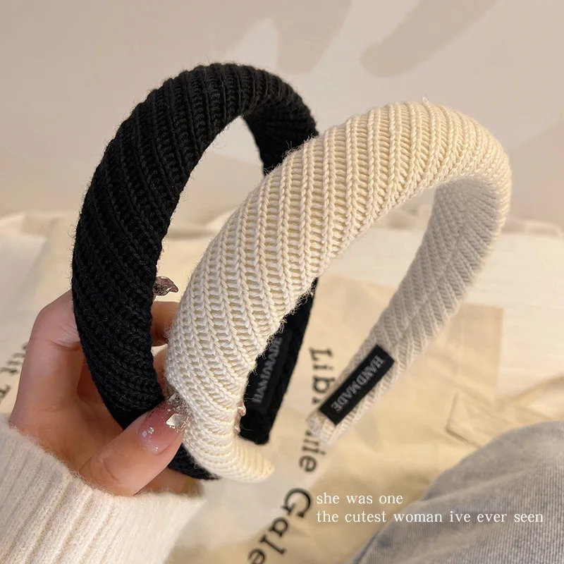 Ретро Черный Белый Коричневый Повязка Для Волос Осень И Зима Шерстяная Вязаная
