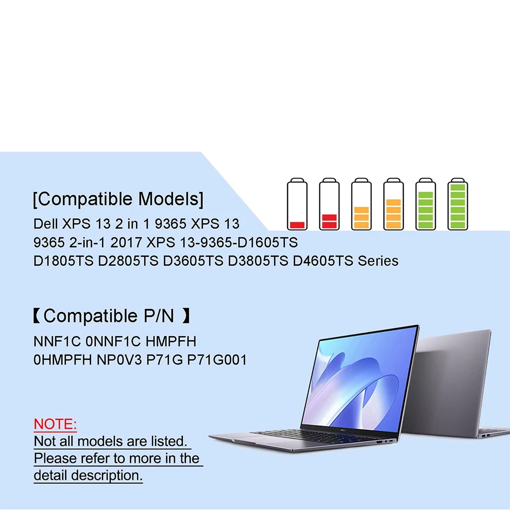 Фото Аккумулятор для ноутбука NNF1C 7.6V 46Wh для Dell XPS 13 2 в 1 9365 XPS 13 9365 2-in-1 2017 XPS 13-9365-D1605TS D1805TS D2805TS D3605TS №2