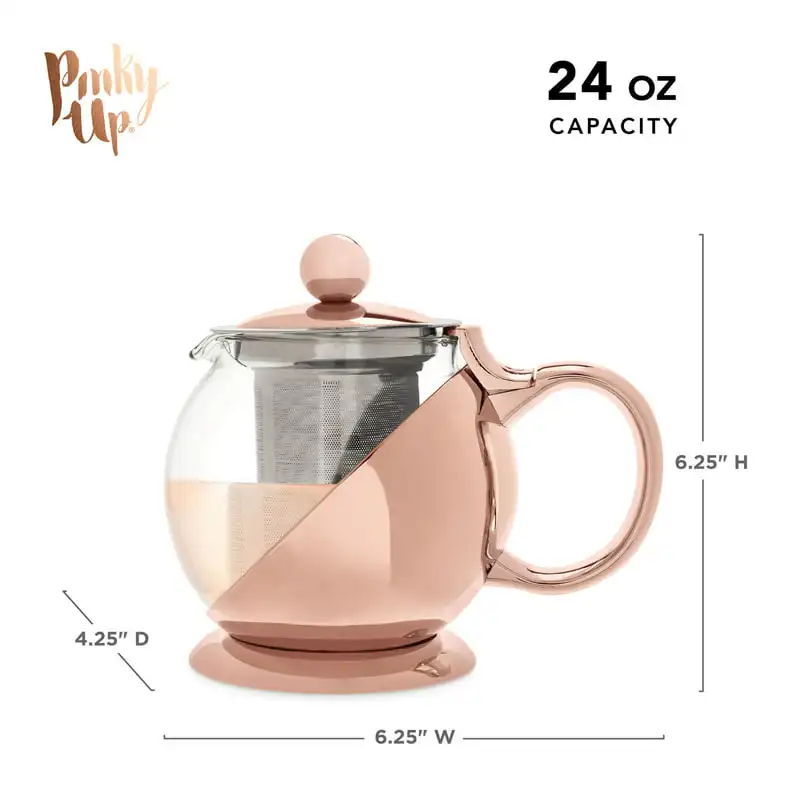 

Gold Wrapped Teapot, Clear Glass, Stainless Steel, Loose Leaf Infuser Strainer, 24 Oz