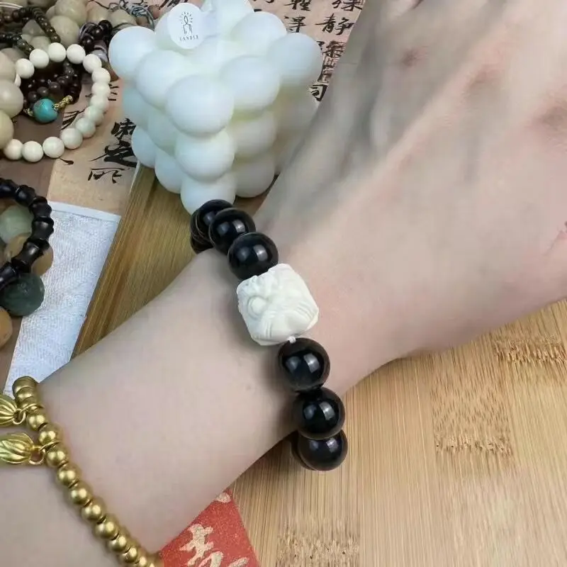 Браслет из бусин натурального камня обсидиана для женщин и мужчин винтажный