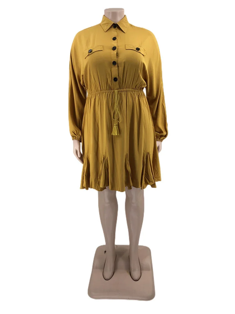 Plus Size Dresses Women Long Sleeve Casual Sweet Elegant Big Hem Shirts Midi Dress New Fall Wholesale 3xl 4xl 5xl 6xl