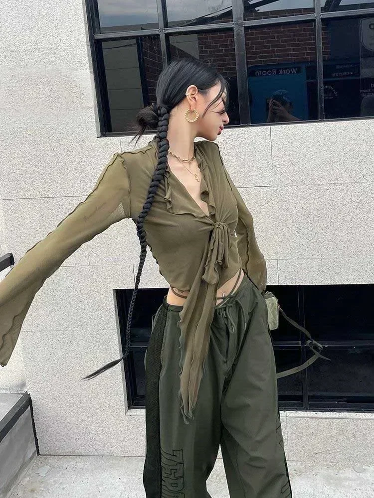 Уличная сетчатая футболка женская мода слегка прозрачные сексуальные