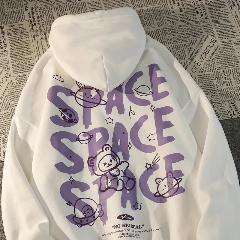 

Women Hoodie Hoodies Bear black tops clothing Sleeve Female clothes Print Sweatshirt grunge Harajuku Winter aesthetic