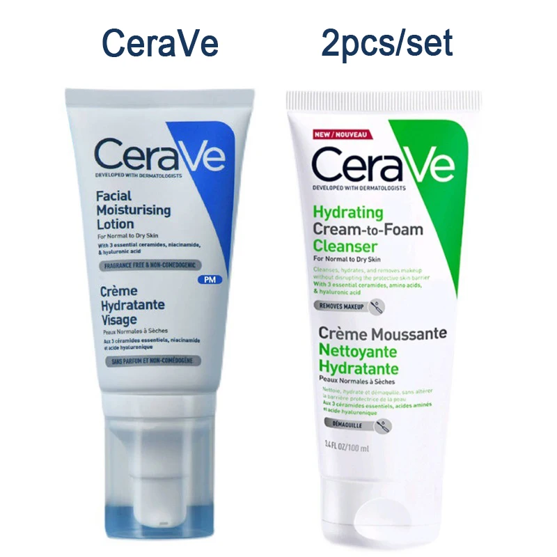 

CeraVe Hydrating Cream-to-Foam Facial Cleanser 100ML & PM Facial Cream Creme Hydratante Visage Facial Moisturising Lotion 52ML