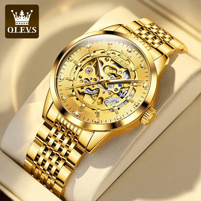 

OLEVS 2022 Fashio Automatic Men Watches HD Luminous Waterproof Mechanical Watch Full Hollow Solid Steel Band Reloj Hombre