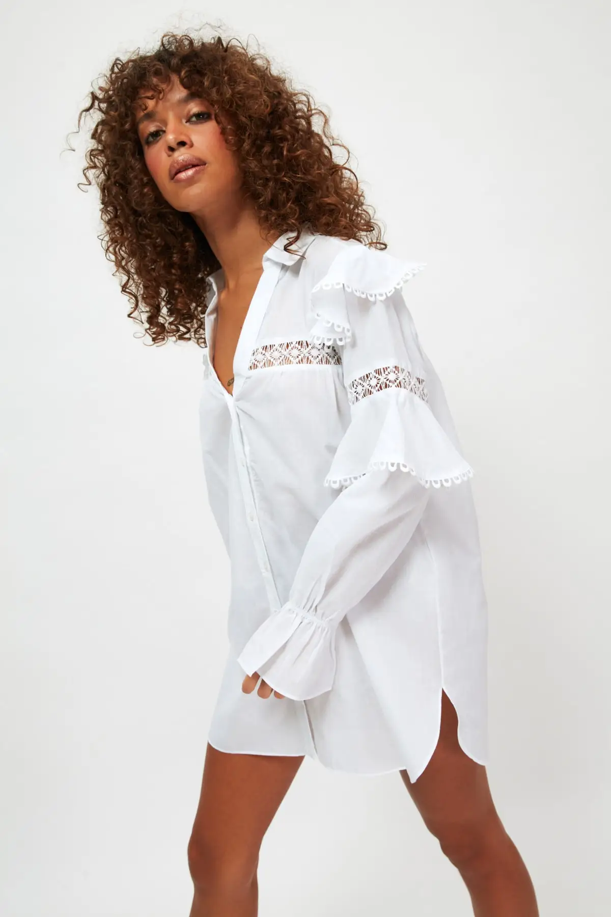 Рубашка из вуали с оборками и ручками TBESS20GO0154 | Женская одежда