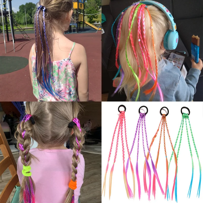 

Kid Girls Elastic Hair Band 1Pcs Colorful Rubber Hair Accessories Wig Headband Twist Braid Rope Headdress For Children Headwear