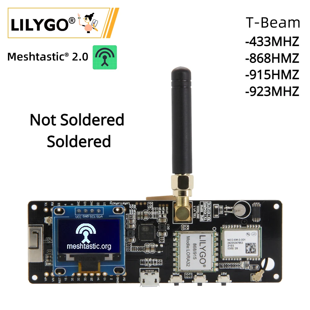 LILYGO®Плата для разработки TTGO Meshtastic T-Beam V1.1 ESP32 LoRa 433 МГц 868 МГц 915 МГц 923 МГц WiFi Bluetooth GPS OLED дисплей