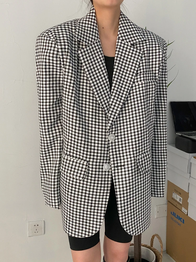 

SuperAen корейский черно-белый клетчатый костюм пальто на плечо модный дизайн свободная уличная куртка оверсайз пальто