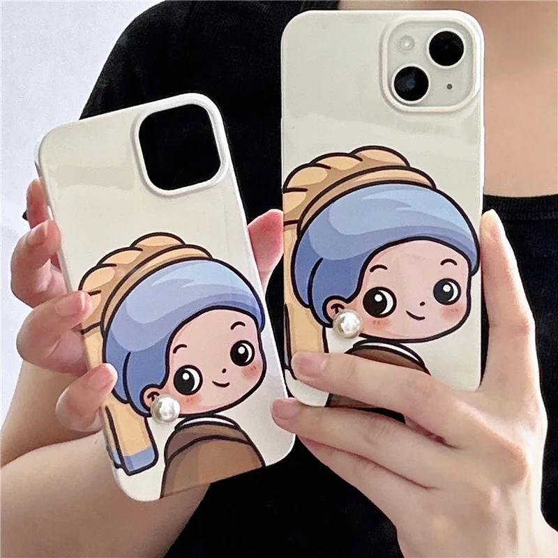 

Cute Cartoon 3D Pearl Earrings Girl Mobile Phone Case for IPhone11 12 1314 Pro Max TPU