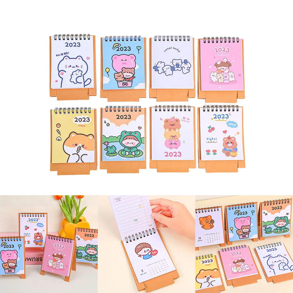 

2023 Cartoon Mini Desk Calendar Desktop Decoration Kawaii Korean Paper Calendar Dual Daily Scheduler Table Home Office Decor